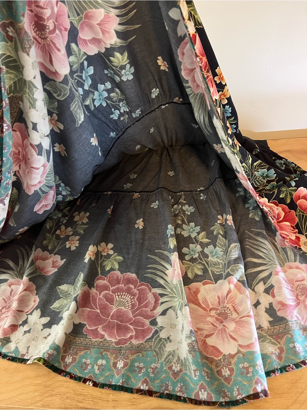 Farm Rio Floral on Black Drop Waist Maxi Skirt - Picture 5 of 8